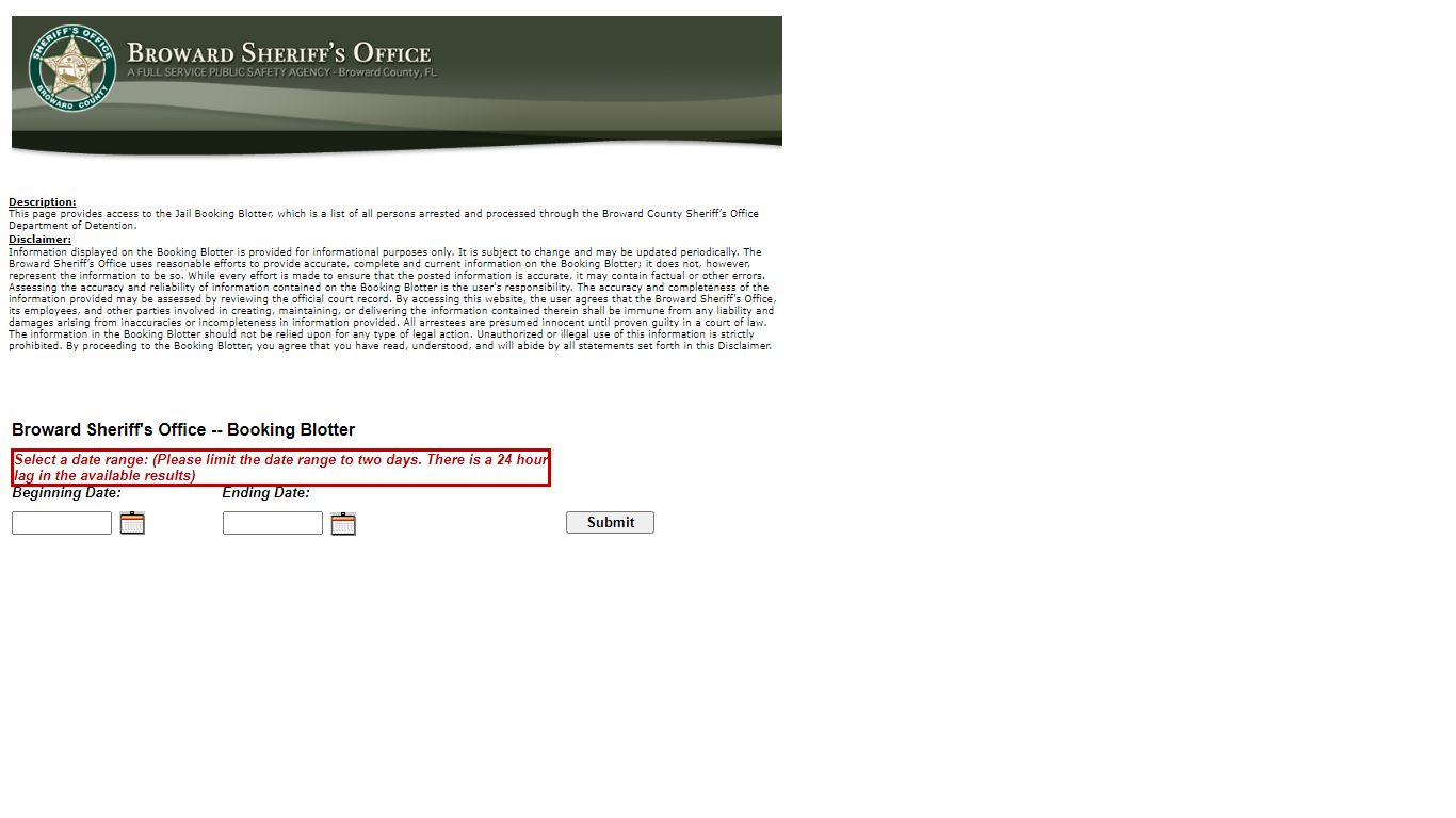 Booking Blotter - Broward Sheriff's Office